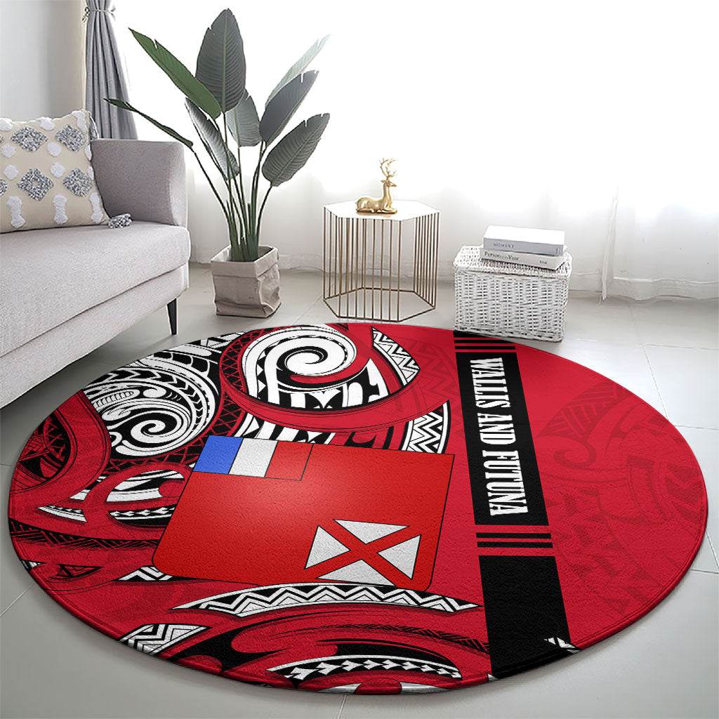 Wallis And Futuna Round Carpet Tribal Polynesian Tattoo Flag Motif
