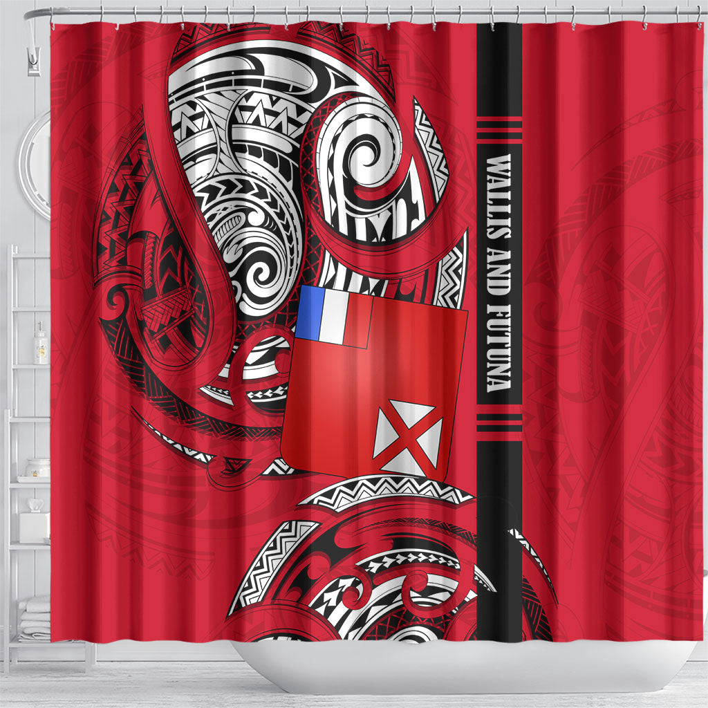 Wallis And Futuna Shower Curtain Tribal Polynesian Tattoo Flag Motif