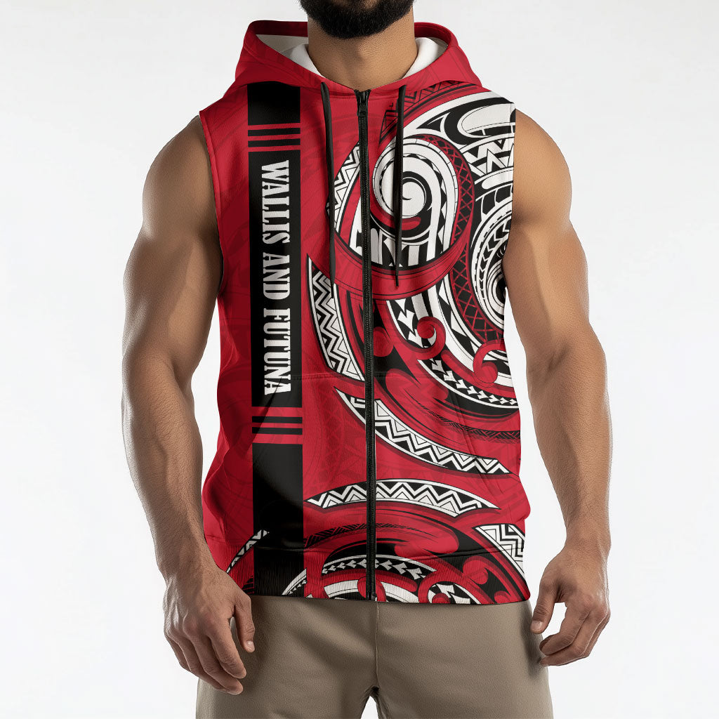 Wallis And Futuna Sleeveless Zip Hoodie Tribal Polynesian Tattoo Flag Motif