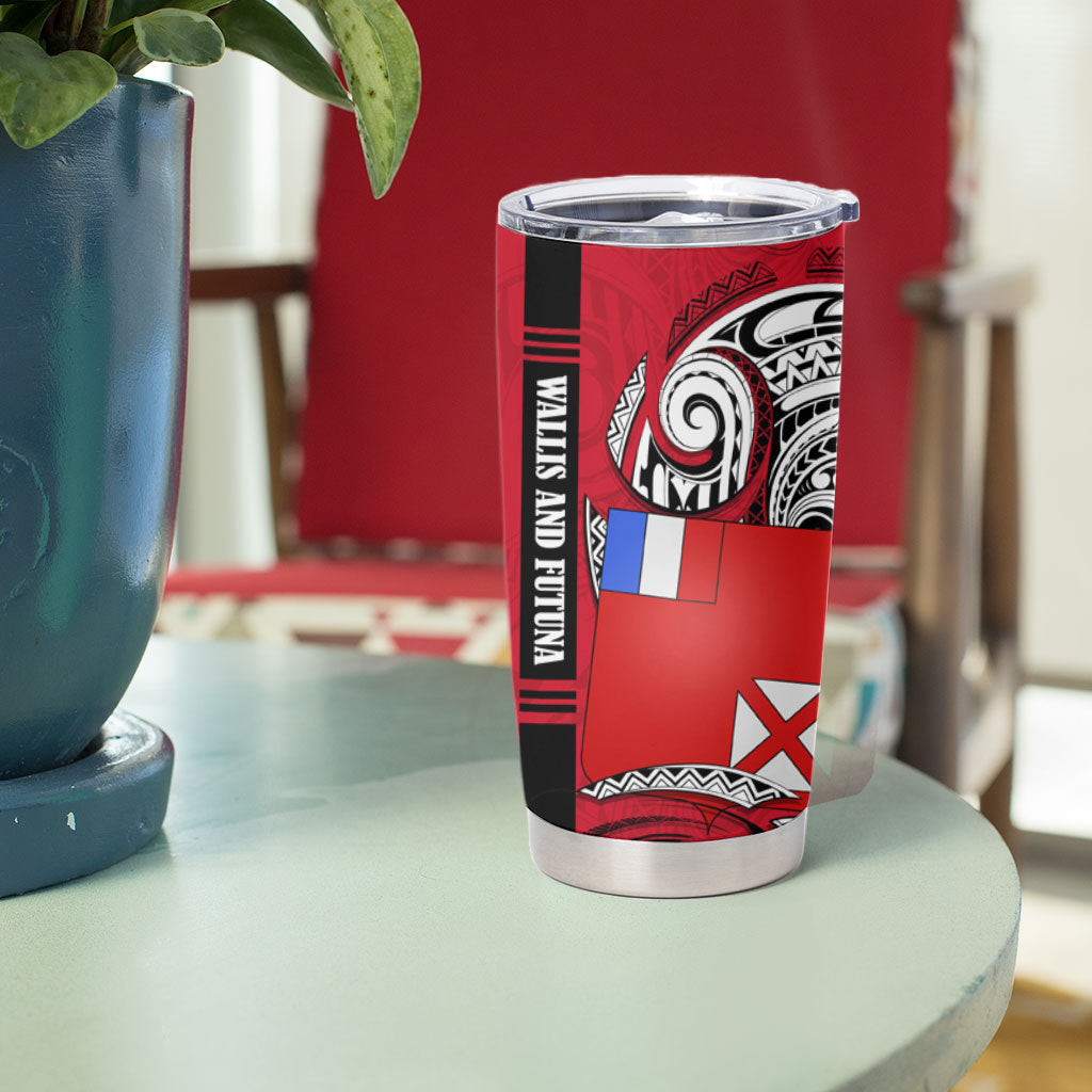 Wallis And Futuna Tumbler Cup Tribal Polynesian Tattoo Flag Motif
