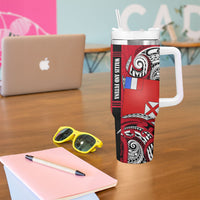 Wallis And Futuna Tumbler With Handle Tribal Polynesian Tattoo Flag Motif