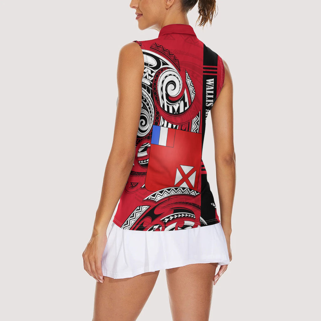 Wallis And Futuna Women Sleeveless Polo Shirt Tribal Polynesian Tattoo Flag Motif