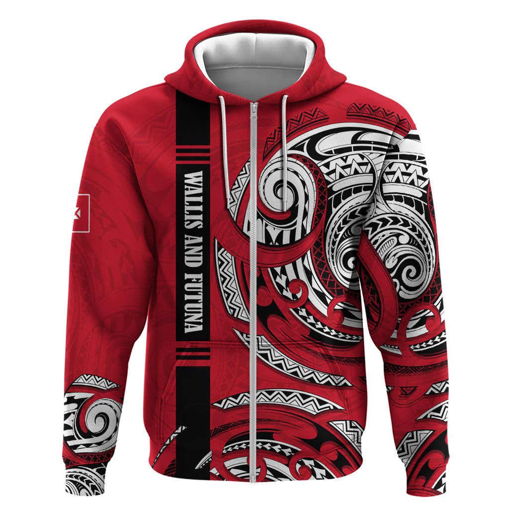 Wallis And Futuna Zip Hoodie Tribal Polynesian Tattoo Flag Motif TS04 Zip Hoodie Red Black - Polynesian Pride