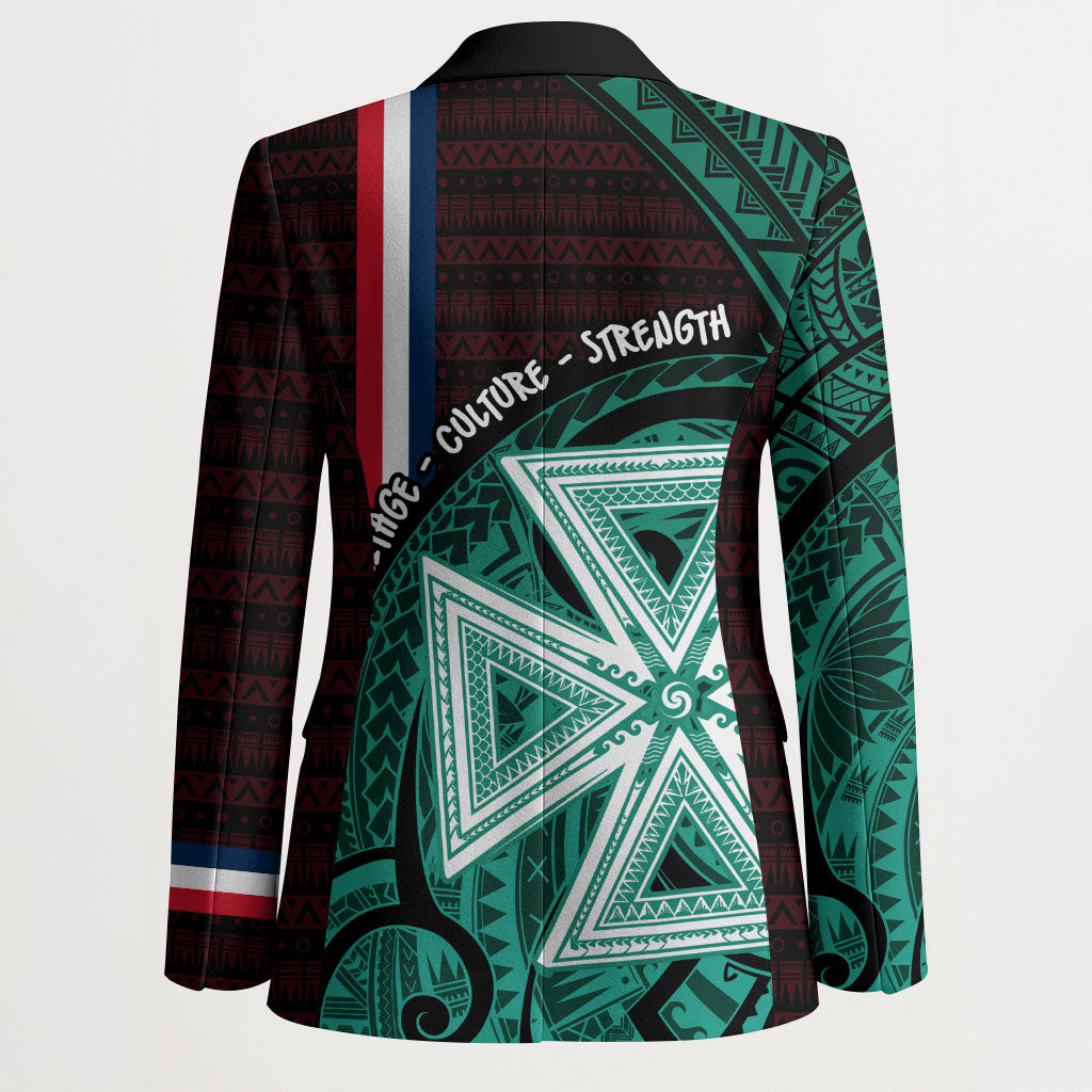 Wallis And Futuna Blazer Tribal Polynesian Tattoo Heritage Cross Flag