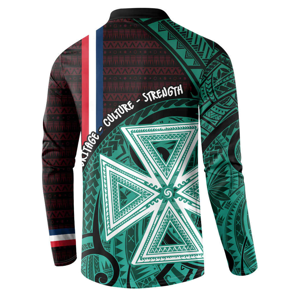 Wallis And Futuna Button Sweatshirt Tribal Polynesian Tattoo Heritage Cross Flag