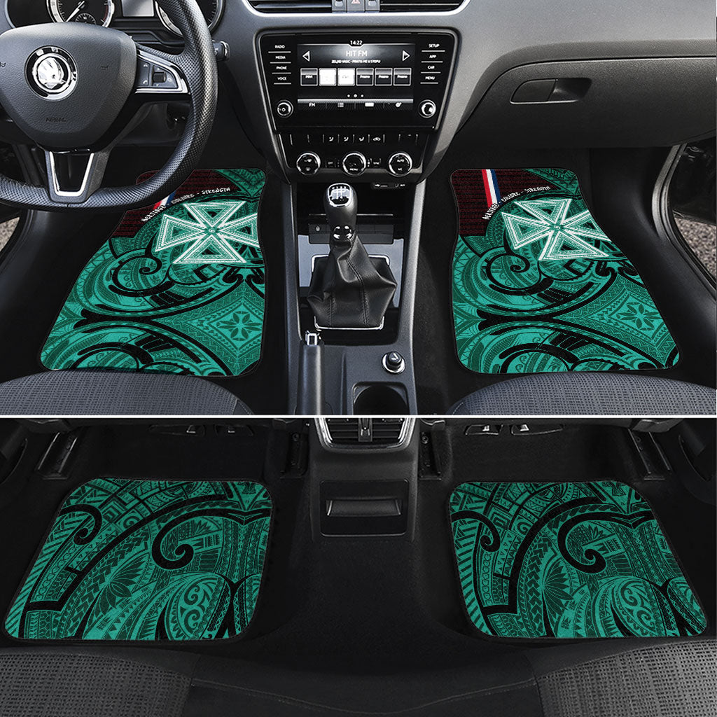 Wallis And Futuna Car Mats Tribal Polynesian Tattoo Heritage Cross Flag TS04 Set 4pcs Green Black - Polynesian Pride