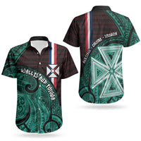 Wallis And Futuna Couples Matching Long Sleeve Bodycon Dress and Hawaiian Shirt Tribal Polynesian Tattoo Heritage Cross Flag