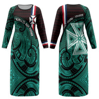 Wallis And Futuna Couples Matching Long Sleeve Bodycon Dress and Hawaiian Shirt Tribal Polynesian Tattoo Heritage Cross Flag