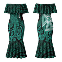 Wallis And Futuna Couples Matching Mermaid Dress and Long Sleeve Button Shirt Tribal Polynesian Tattoo Heritage Cross Flag