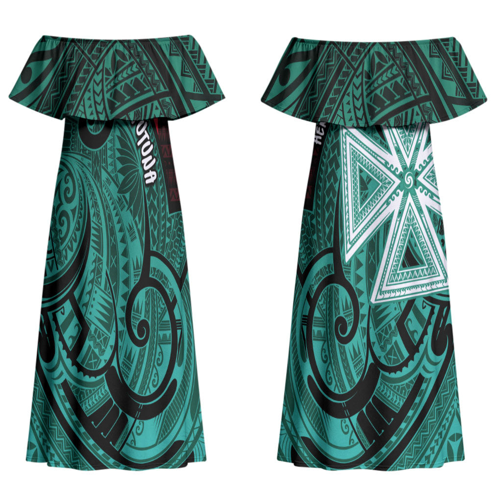 Wallis And Futuna Couples Matching Off Shoulder Maxi Dress and Hawaiian Shirt Tribal Polynesian Tattoo Heritage Cross Flag