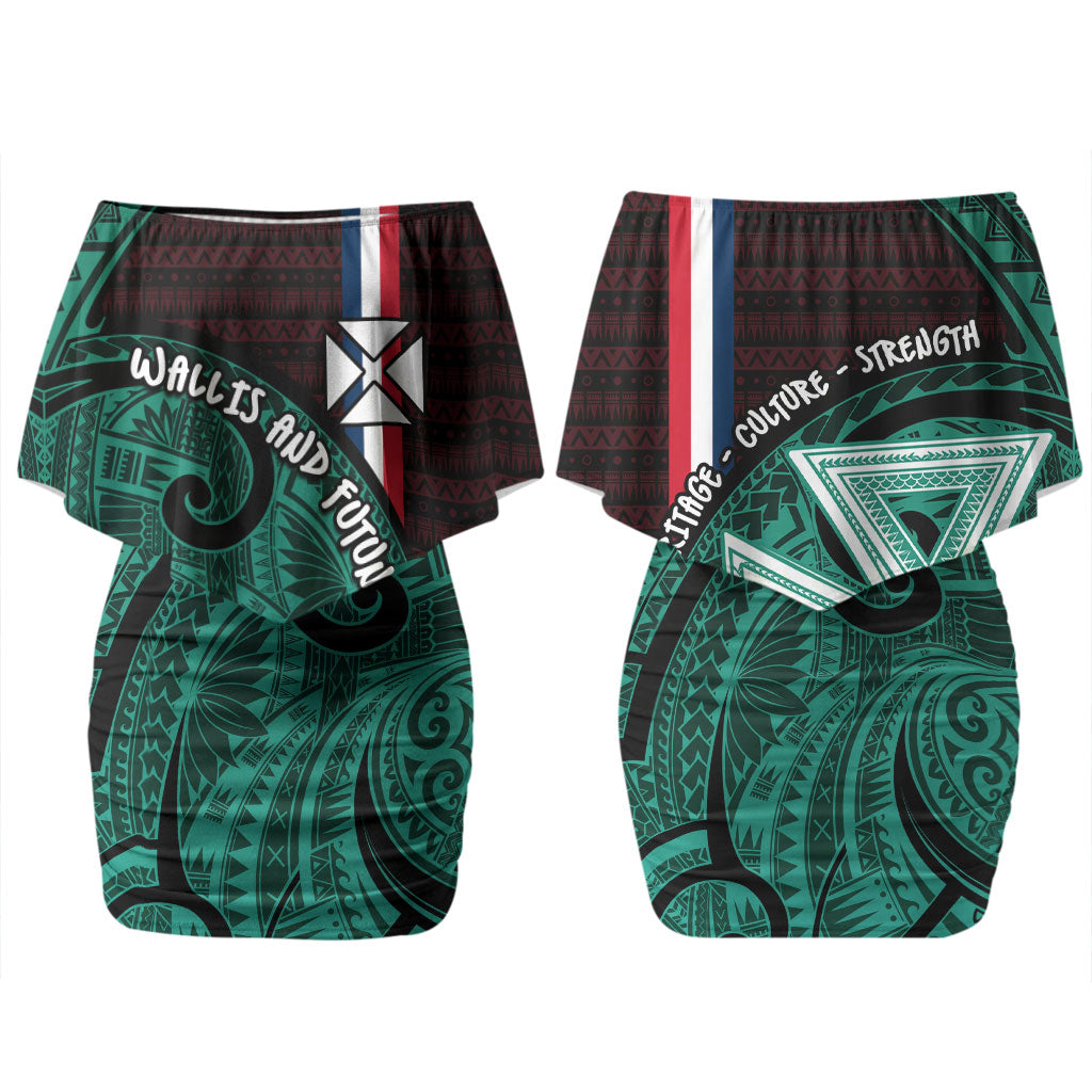 Wallis And Futuna Couples Matching Off Shoulder Short Dress and Hawaiian Shirt Tribal Polynesian Tattoo Heritage Cross Flag