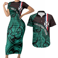 Wallis And Futuna Couples Matching Short Sleeve Bodycon Dress and Hawaiian Shirt Tribal Polynesian Tattoo Heritage Cross Flag