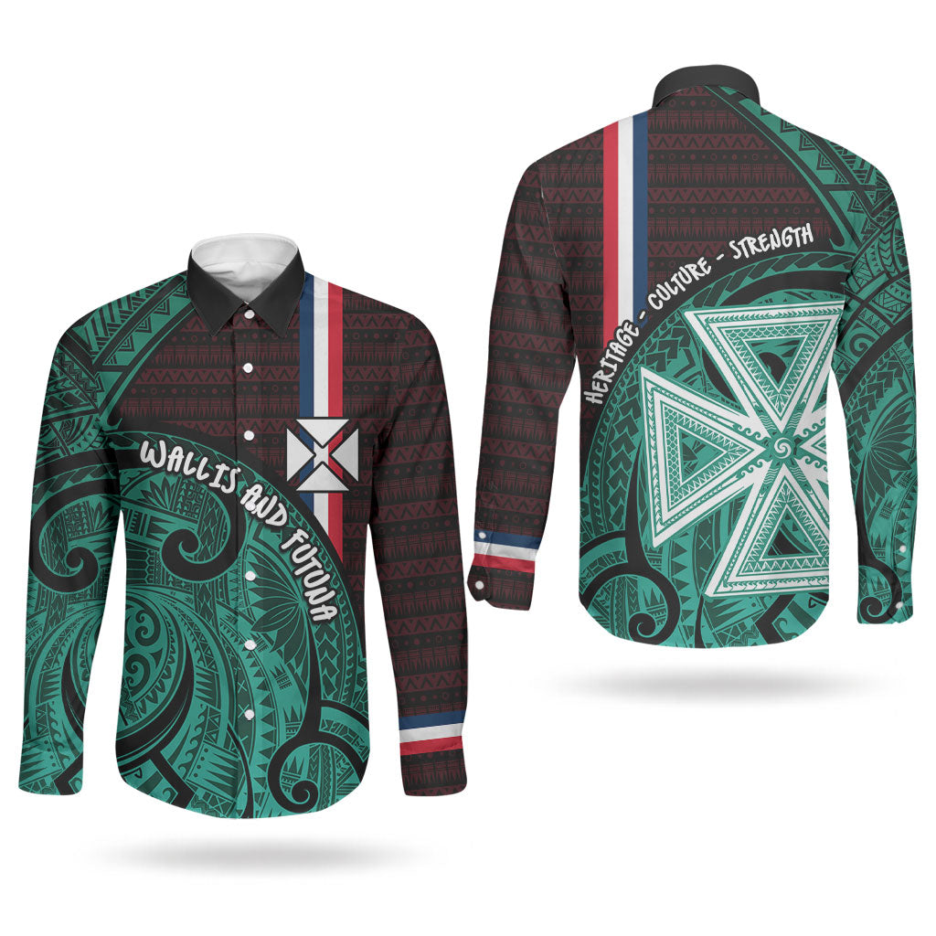Wallis And Futuna Couples Matching Tank Maxi Dress and Long Sleeve Button Shirt Tribal Polynesian Tattoo Heritage Cross Flag