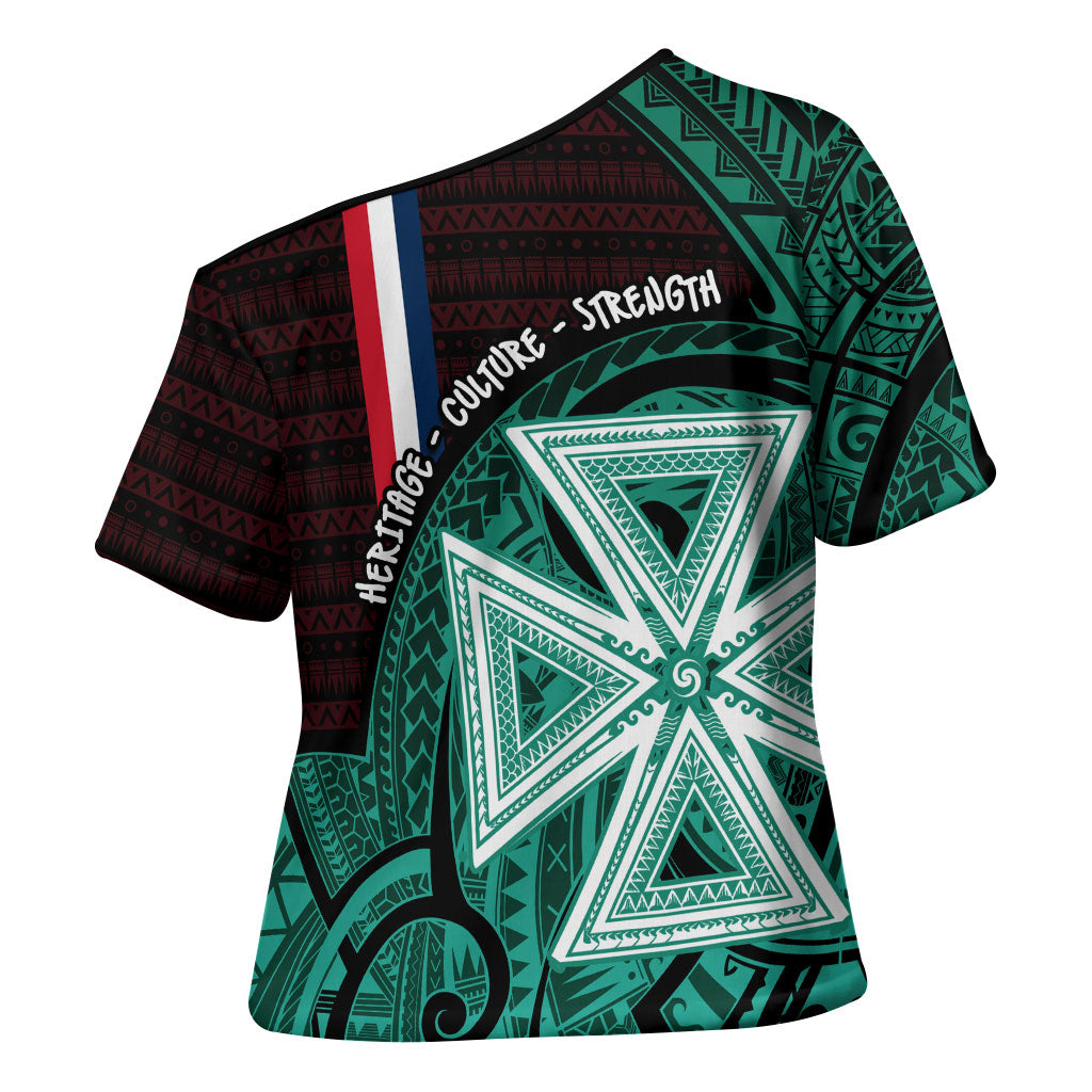 Wallis And Futuna Cross Shoulder Shirt Tribal Polynesian Tattoo Heritage Cross Flag