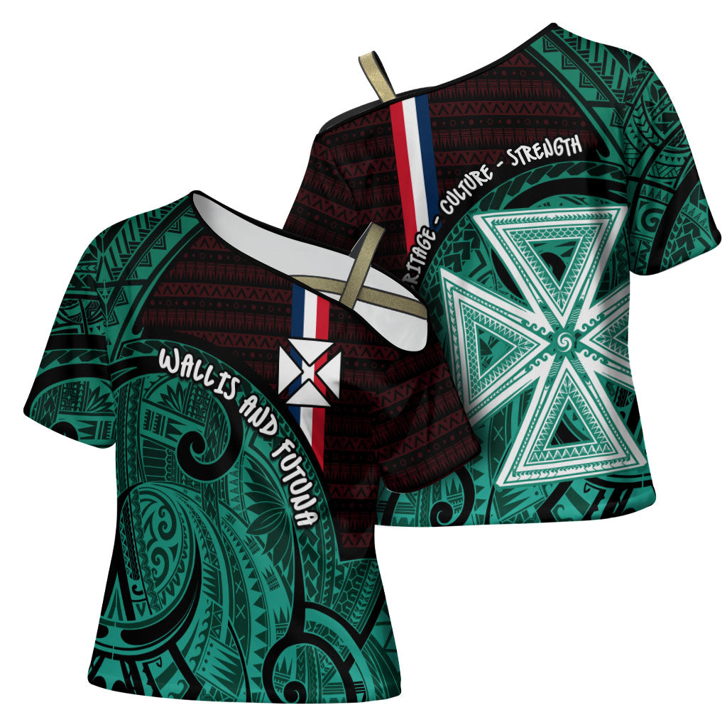 Wallis And Futuna Cross Shoulder Shirt Tribal Polynesian Tattoo Heritage Cross Flag