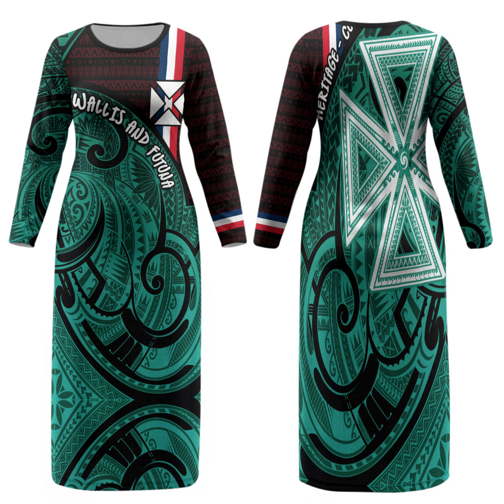 Wallis And Futuna Family Matching Long Sleeve Bodycon Dress and Hawaiian Shirt Tribal Polynesian Tattoo Heritage Cross Flag