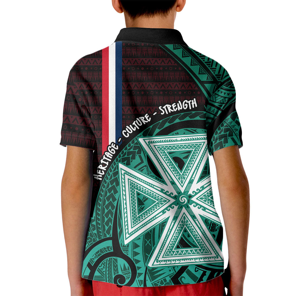 Wallis And Futuna Kid Polo Shirt Tribal Polynesian Tattoo Heritage Cross Flag