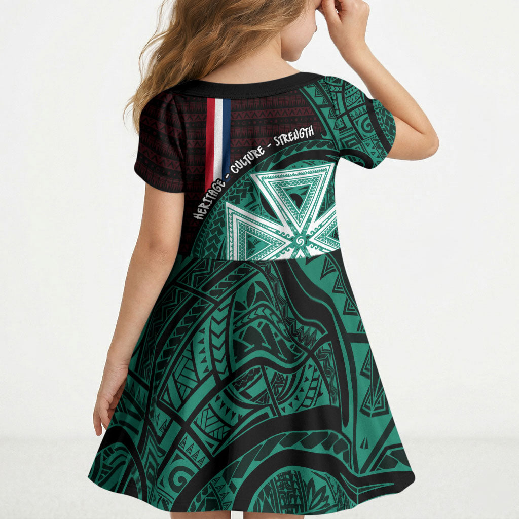Wallis And Futuna Kid Short Sleeve Dress Tribal Polynesian Tattoo Heritage Cross Flag