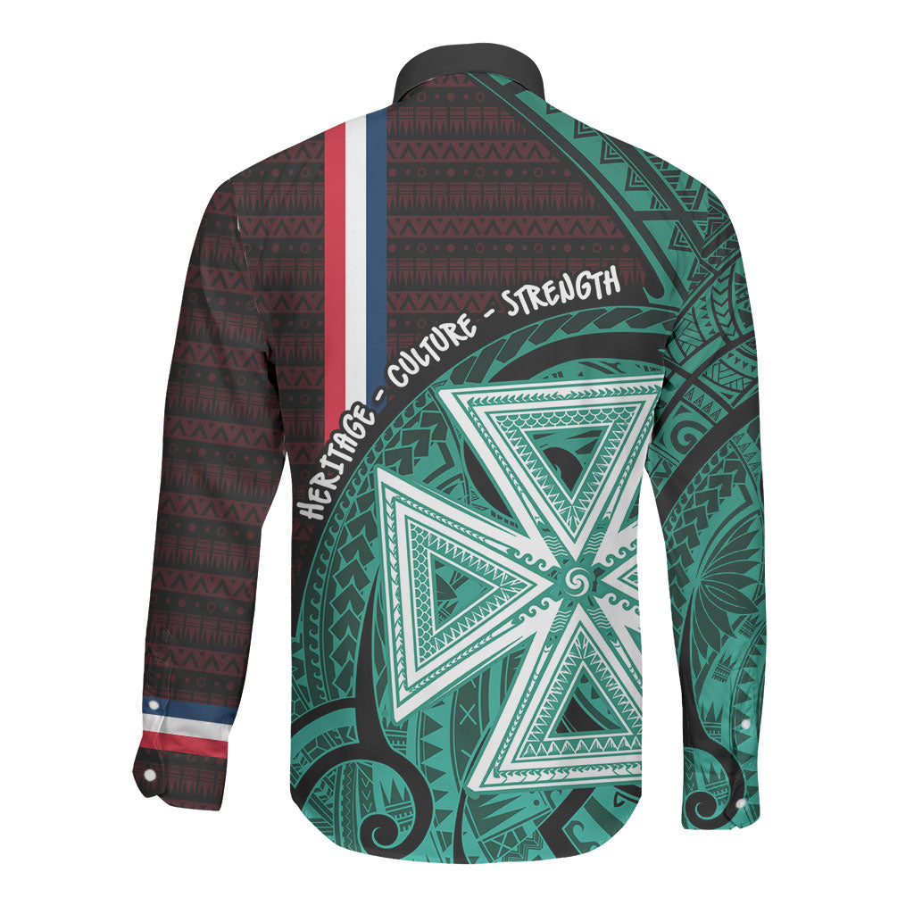 Wallis And Futuna Long Sleeve Button Shirt Tribal Polynesian Tattoo Heritage Cross Flag