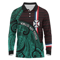 Wallis And Futuna Long Sleeve Polo Shirt Tribal Polynesian Tattoo Heritage Cross Flag