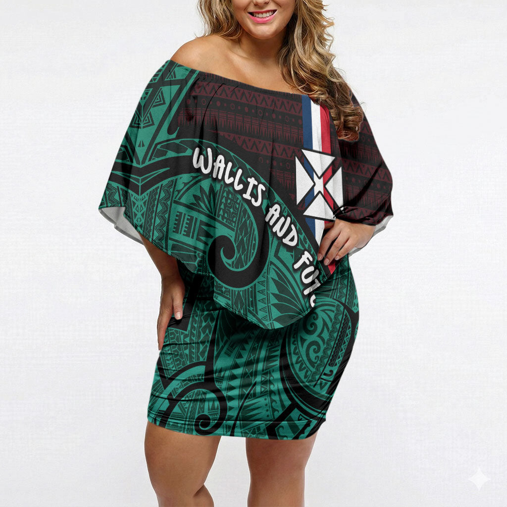 Wallis And Futuna Off Shoulder Short Dress Tribal Polynesian Tattoo Heritage Cross Flag