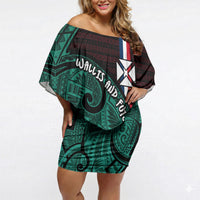 Wallis And Futuna Off Shoulder Short Dress Tribal Polynesian Tattoo Heritage Cross Flag