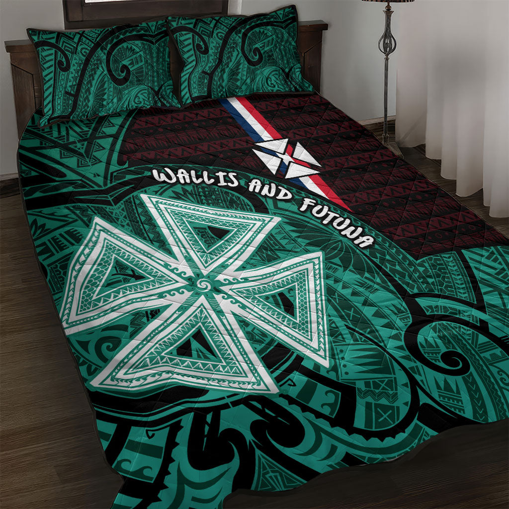 Wallis And Futuna Quilt Bed Set Tribal Polynesian Tattoo Heritage Cross Flag