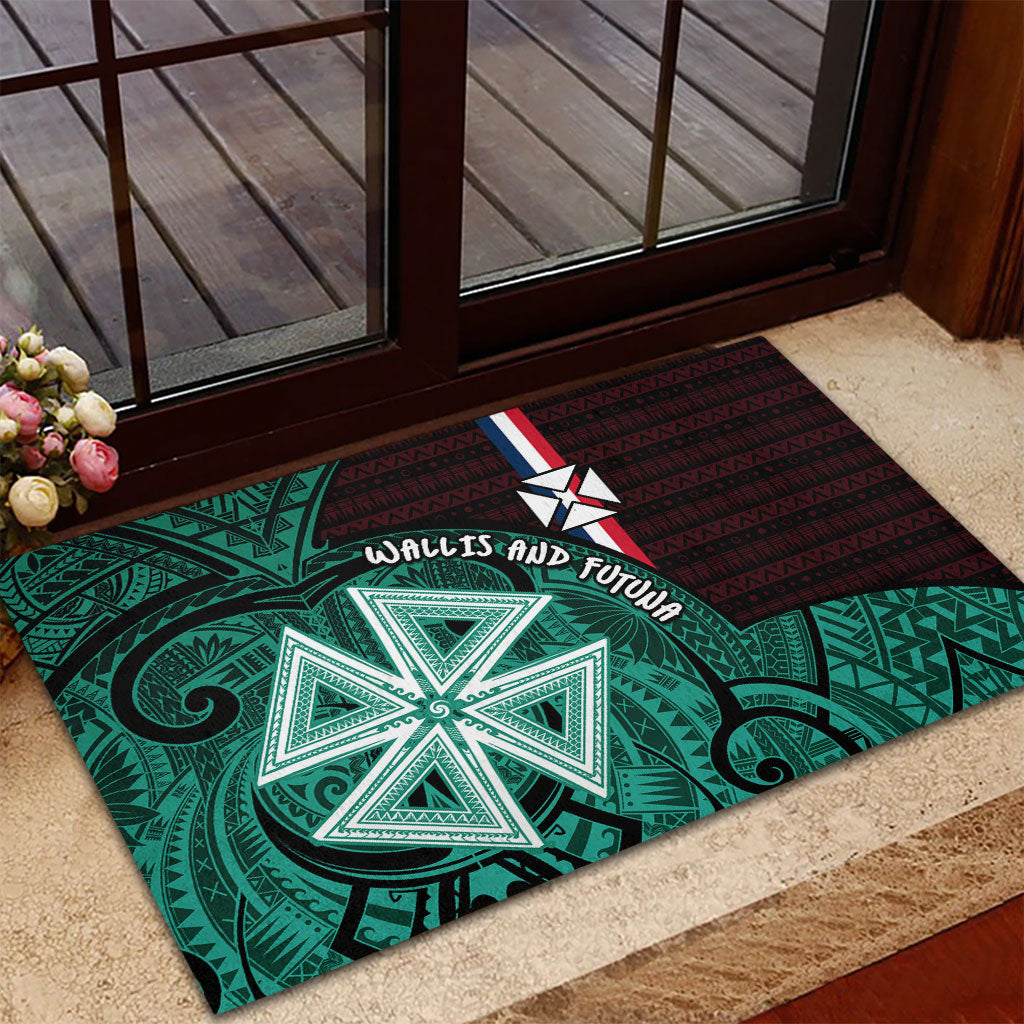 Wallis And Futuna Rubber Doormat Tribal Polynesian Tattoo Heritage Cross Flag
