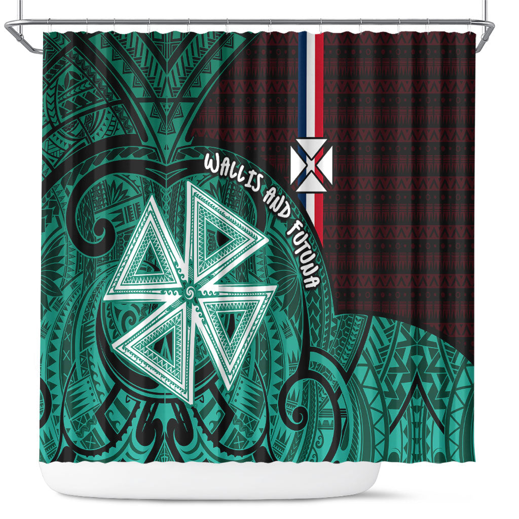 Wallis And Futuna Shower Curtain Tribal Polynesian Tattoo Heritage Cross Flag