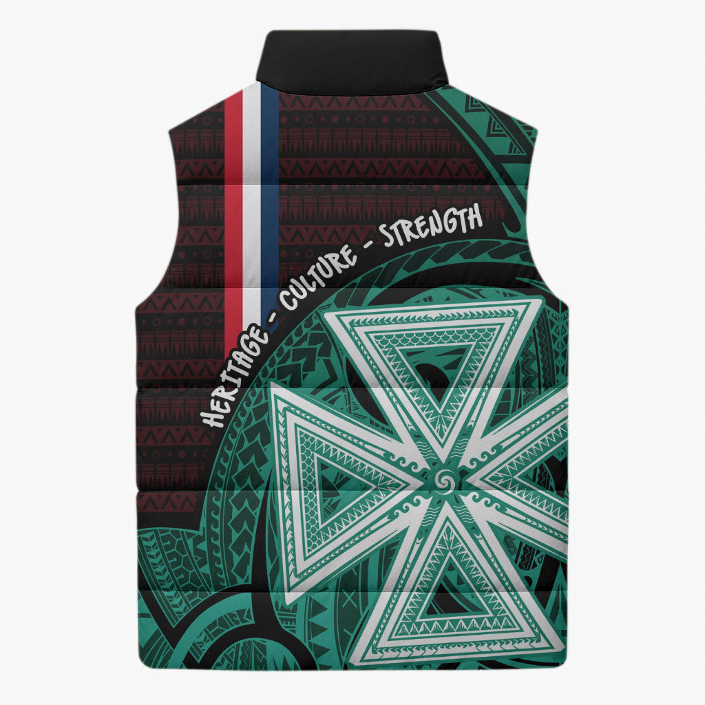 Wallis And Futuna Sleeveless Puffer Jacket Tribal Polynesian Tattoo Heritage Cross Flag