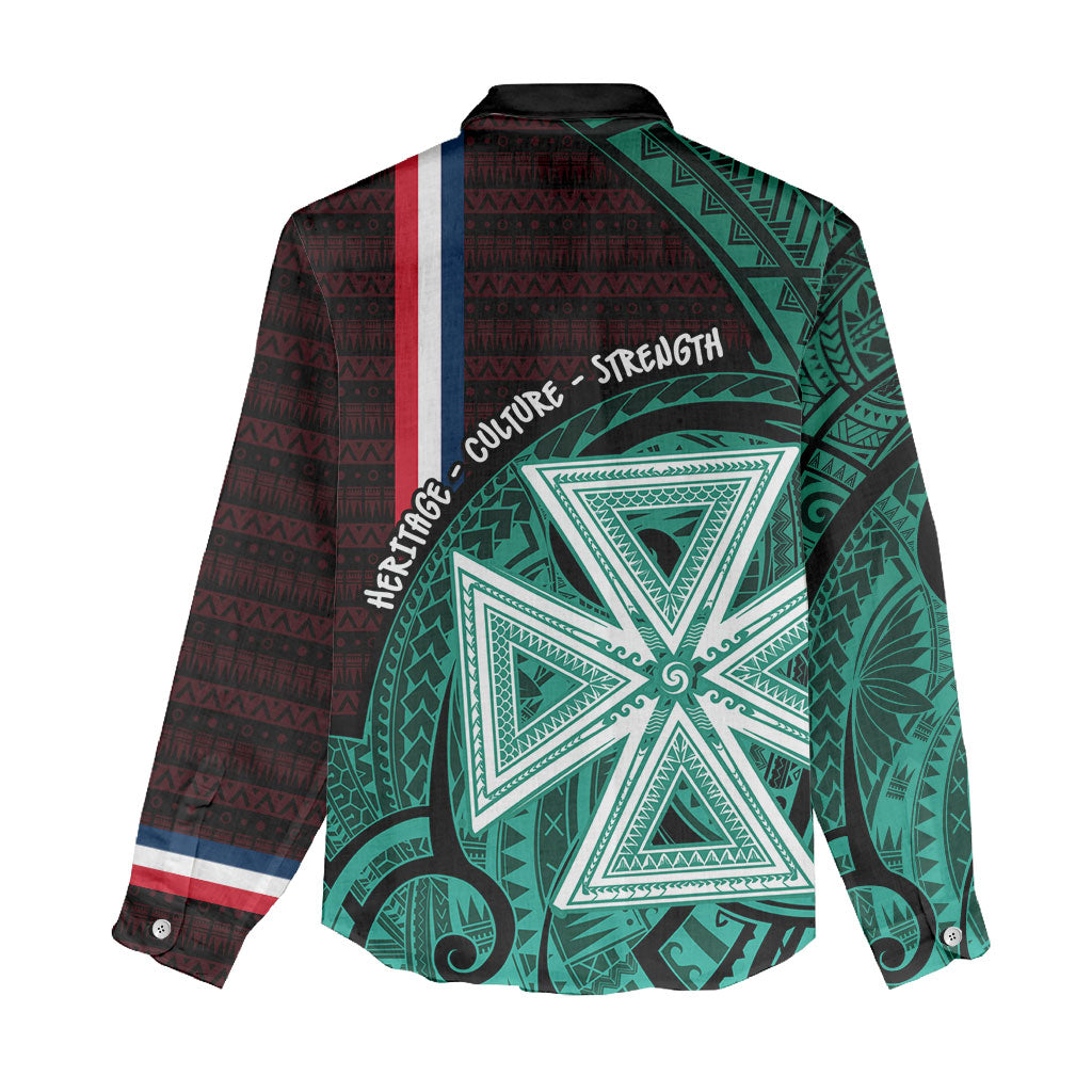Wallis And Futuna Women Casual Shirt Tribal Polynesian Tattoo Heritage Cross Flag