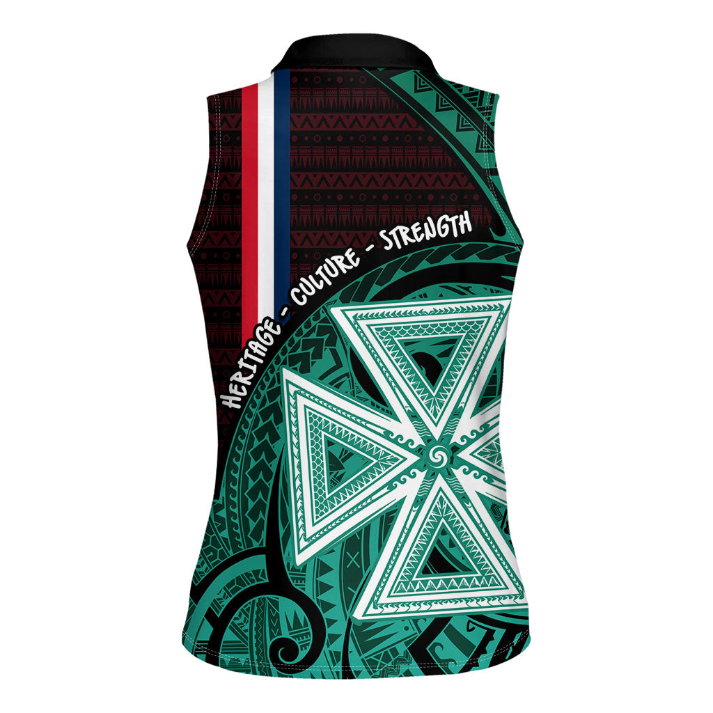 Wallis And Futuna Women Sleeveless Polo Shirt Tribal Polynesian Tattoo Heritage Cross Flag