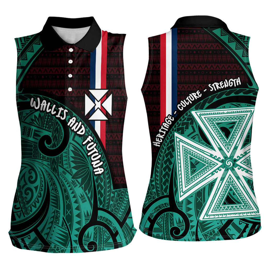 Wallis And Futuna Women Sleeveless Polo Shirt Tribal Polynesian Tattoo Heritage Cross Flag
