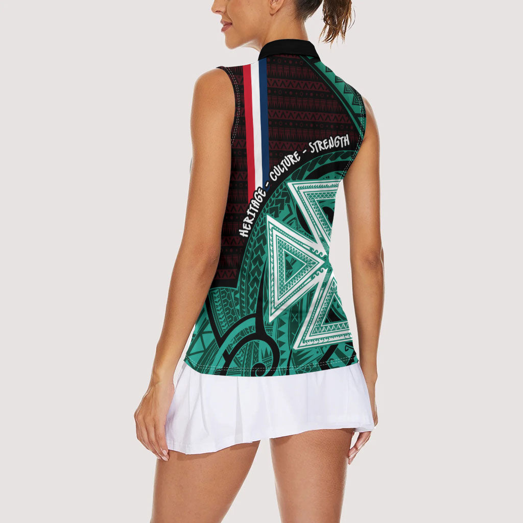 Wallis And Futuna Women Sleeveless Polo Shirt Tribal Polynesian Tattoo Heritage Cross Flag