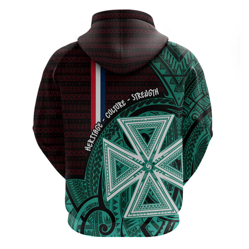 Wallis And Futuna Zip Hoodie Tribal Polynesian Tattoo Heritage Cross Flag