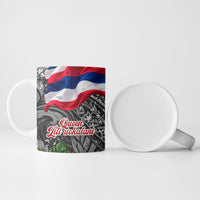 Queen Liliuokalani Hawaiian Flag Ceramic Mug Polynesian Tribal Pattern And Tropical Hibiscus TS04 - Polynesian Pride