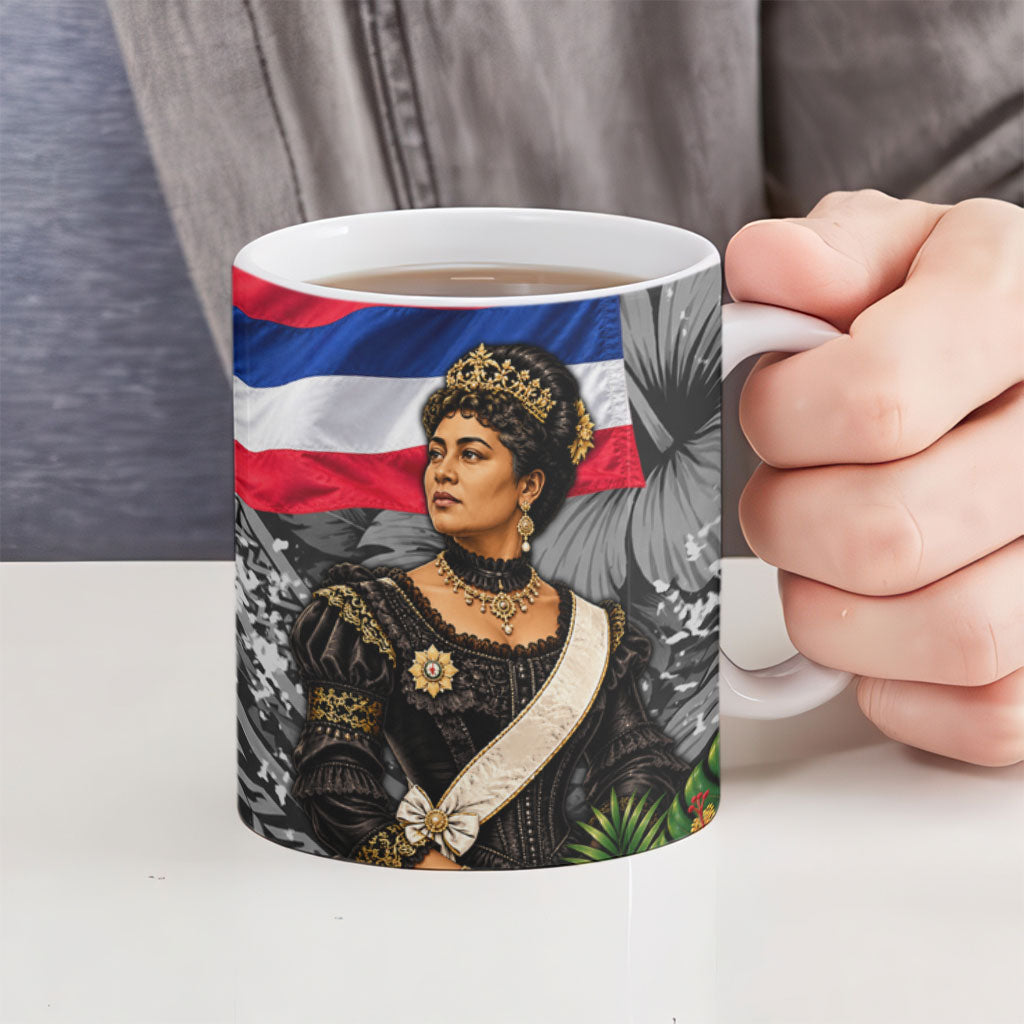 Queen Liliuokalani Hawaiian Flag Ceramic Mug Polynesian Tribal Pattern And Tropical Hibiscus TS04 - Polynesian Pride