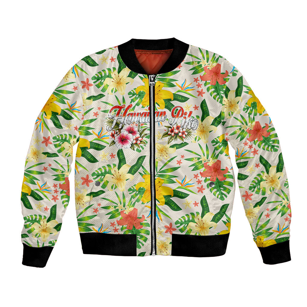 Hawaiian Piko Threads Of Paradise Aloha Bomber Jacket Tropical Hibiscus Plumeria