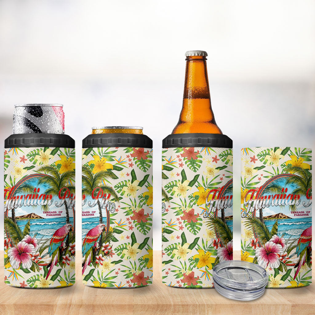 Hawaiian Piko Threads Of Paradise Aloha 4 in 1 Can Cooler Tumbler Tropical Hibiscus Plumeria