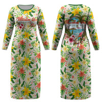 Hawaiian Piko Threads Of Paradise Aloha Couples Matching Long Sleeve Bodycon Dress and Long Sleeve Button Shirt Tropical Hibiscus Plumeria