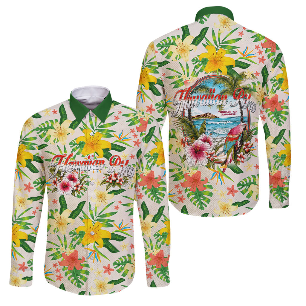 Hawaiian Piko Threads Of Paradise Aloha Family Matching Long Sleeve Bodycon Dress and Hawaiian Shirt Tropical Hibiscus Plumeria