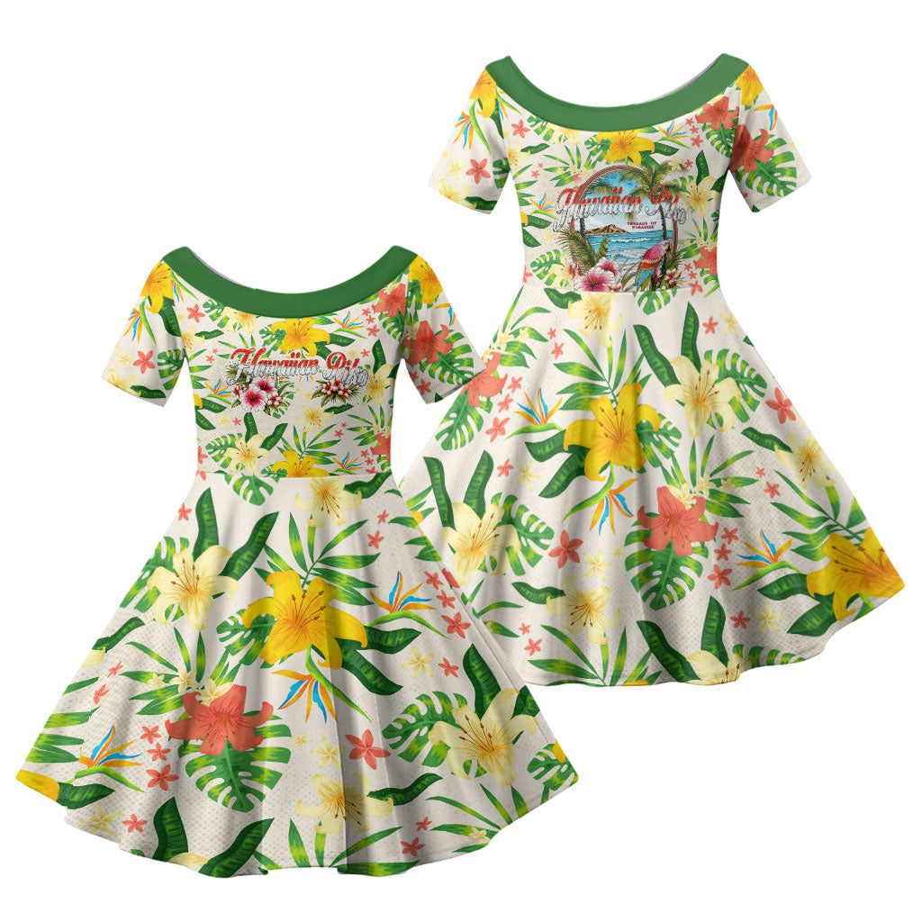 Hawaiian Piko Threads Of Paradise Aloha Family Matching Long Sleeve Bodycon Dress and Hawaiian Shirt Tropical Hibiscus Plumeria