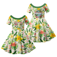 Hawaiian Piko Threads Of Paradise Aloha Family Matching Off The Shoulder Long Sleeve Dress and Hawaiian Shirt Tropical Hibiscus Plumeria