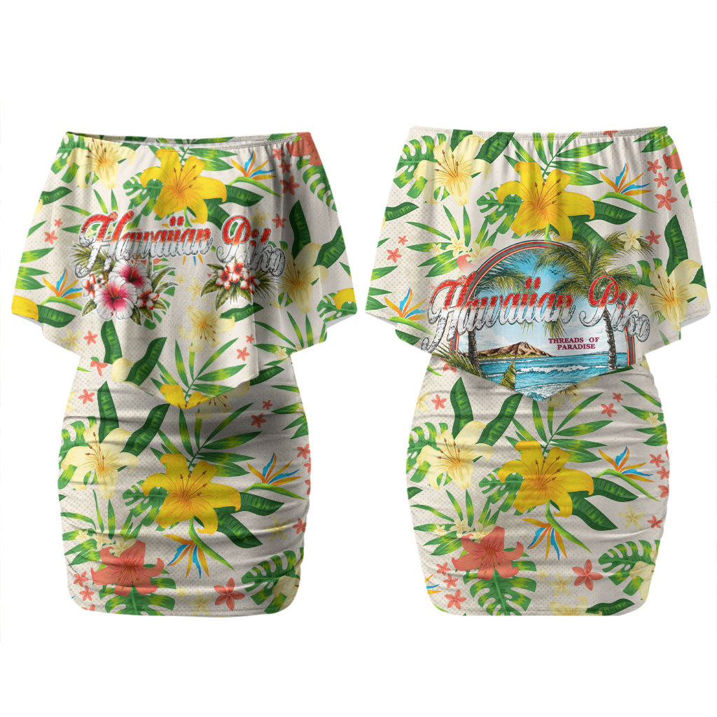 Hawaiian Piko Threads Of Paradise Aloha Family Matching Off Shoulder Short Dress and Hawaiian Shirt Tropical Hibiscus Plumeria