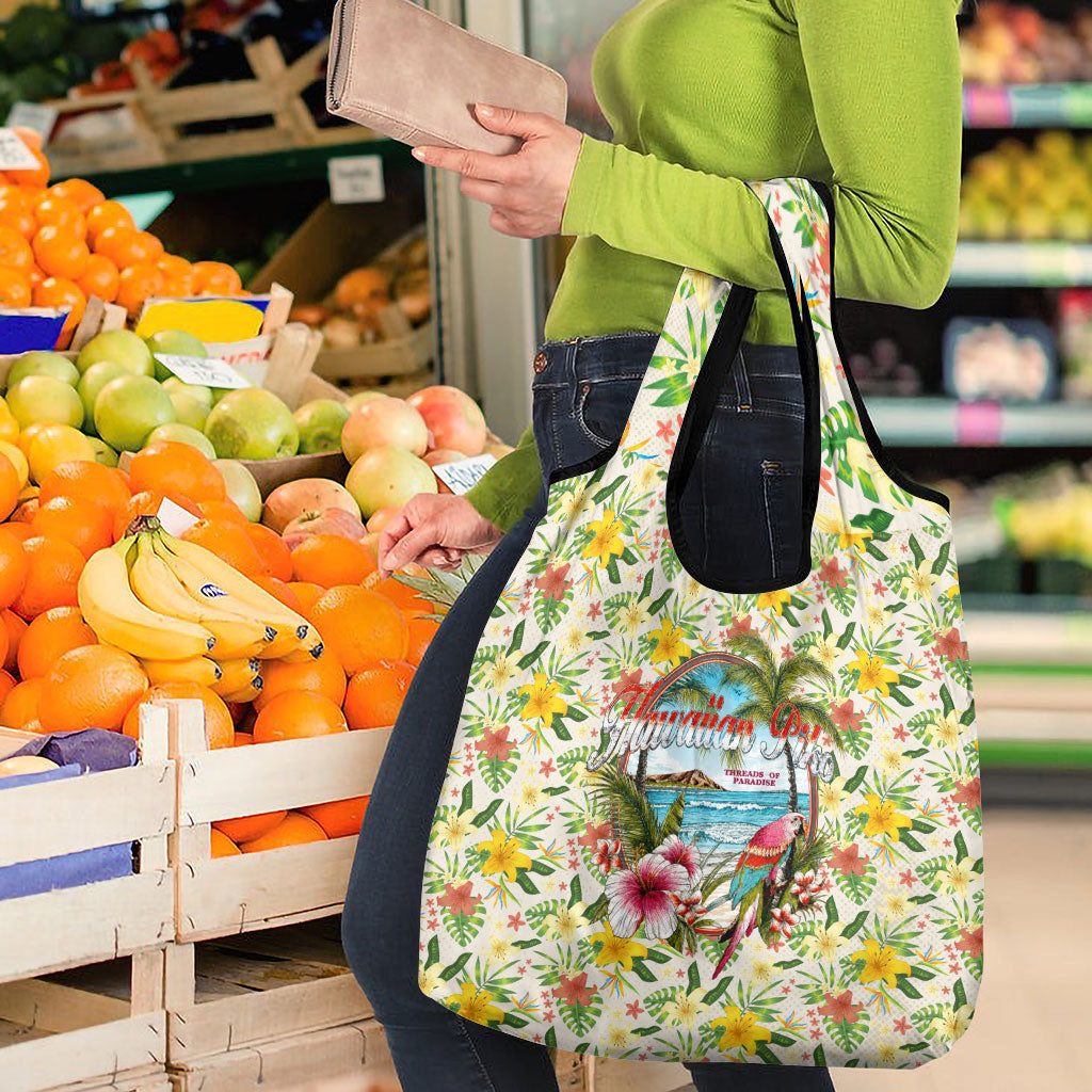 Hawaiian Piko Threads Of Paradise Aloha Grocery Bag Tropical Hibiscus Plumeria