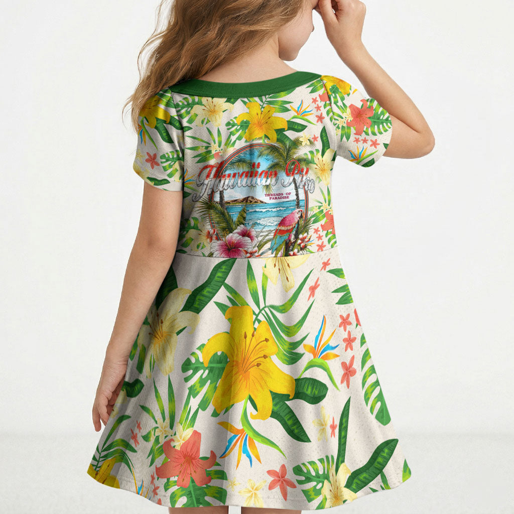 Hawaiian Piko Threads Of Paradise Aloha Kid Short Sleeve Dress Tropical Hibiscus Plumeria