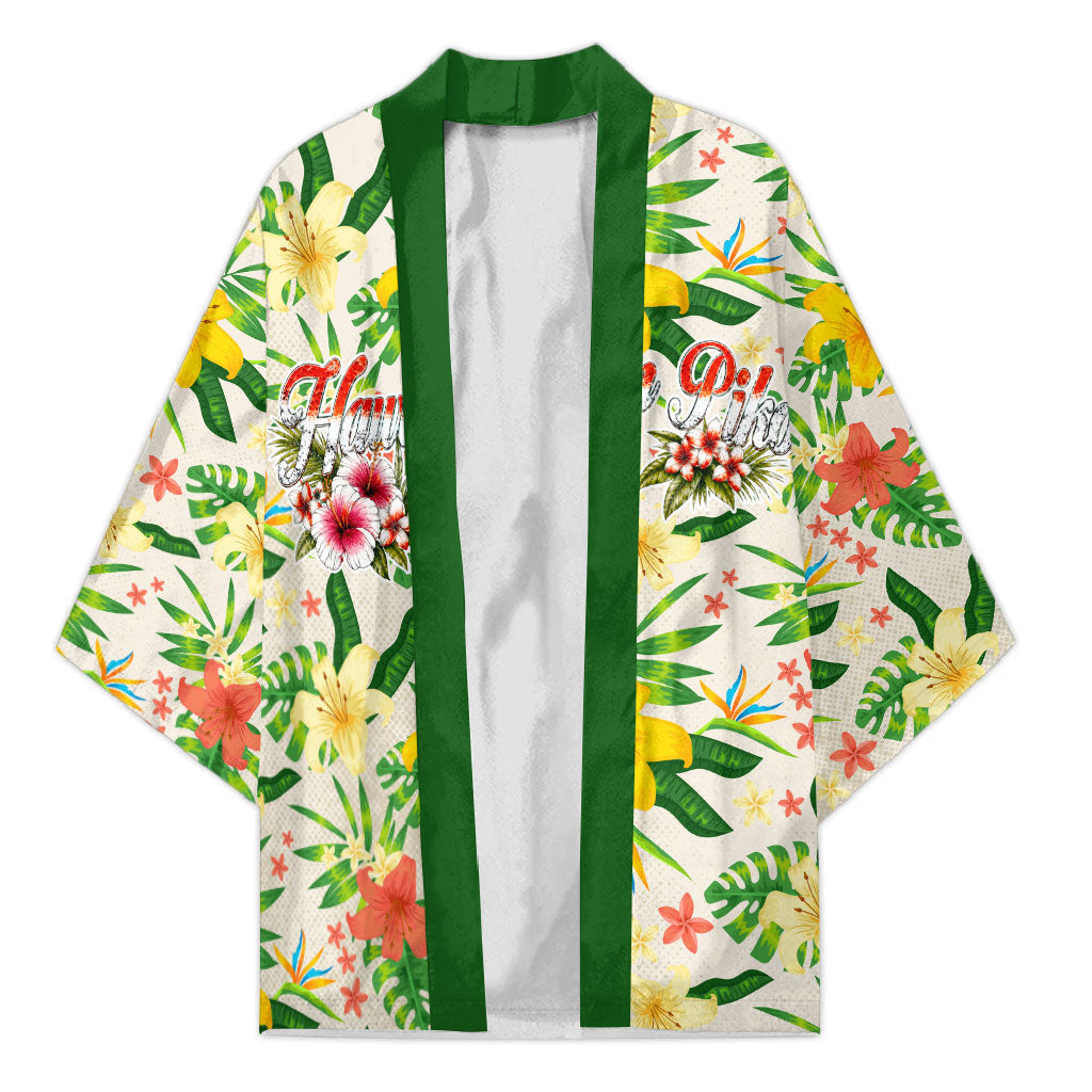 Hawaiian Piko Threads Of Paradise Aloha Kimono Tropical Hibiscus Plumeria TS04 Unisex White Green - Polynesian Pride