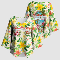 Hawaiian Piko Threads Of Paradise Aloha Kimono Sleeve Blouse Tropical Hibiscus Plumeria
