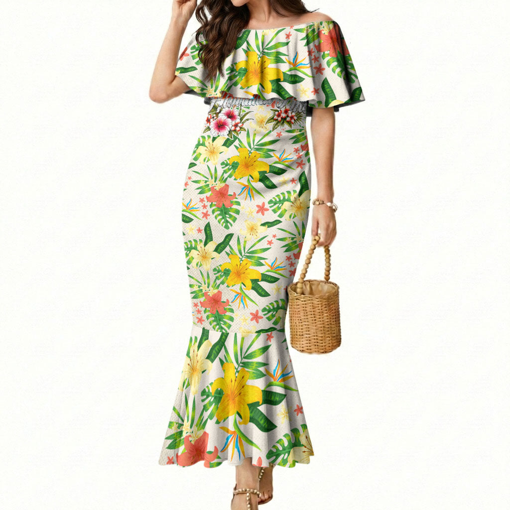 Hawaiian Piko Threads Of Paradise Aloha Mermaid Dress Tropical Hibiscus Plumeria