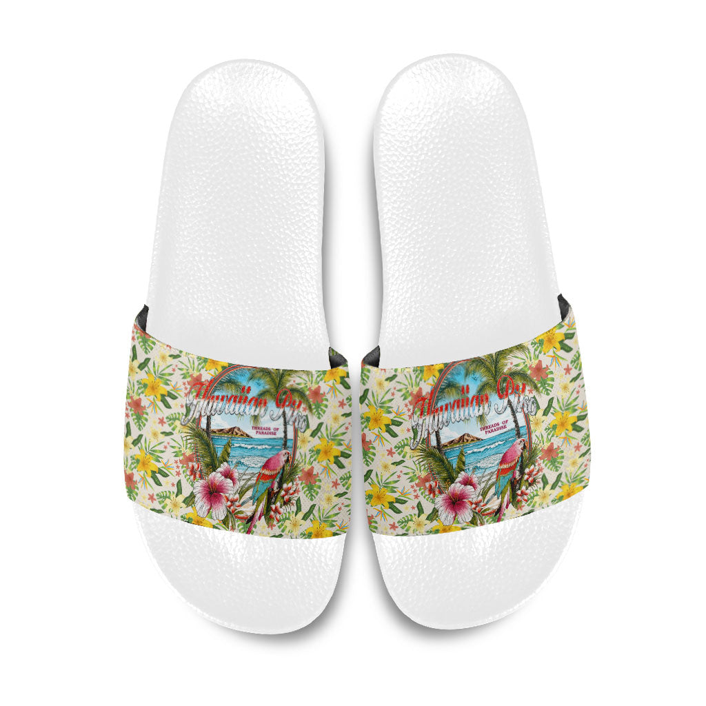 Hawaiian Piko Threads Of Paradise Aloha Slide Sandals Tropical Hibiscus Plumeria